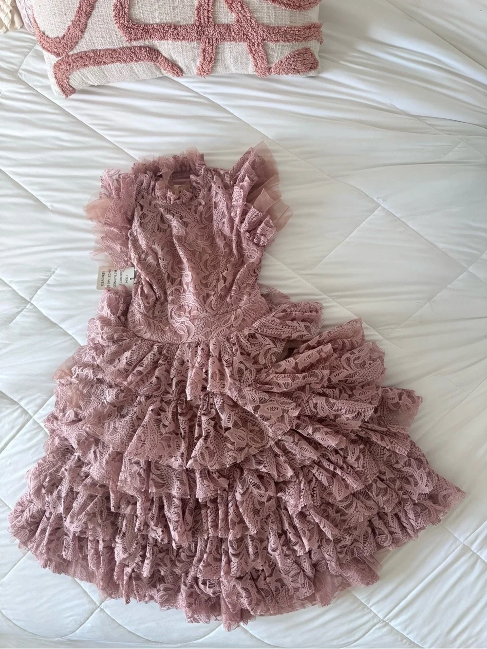 Joyfolie Mia Joy Lace Ruffle Dress NWT Size 10 Mauve Pink